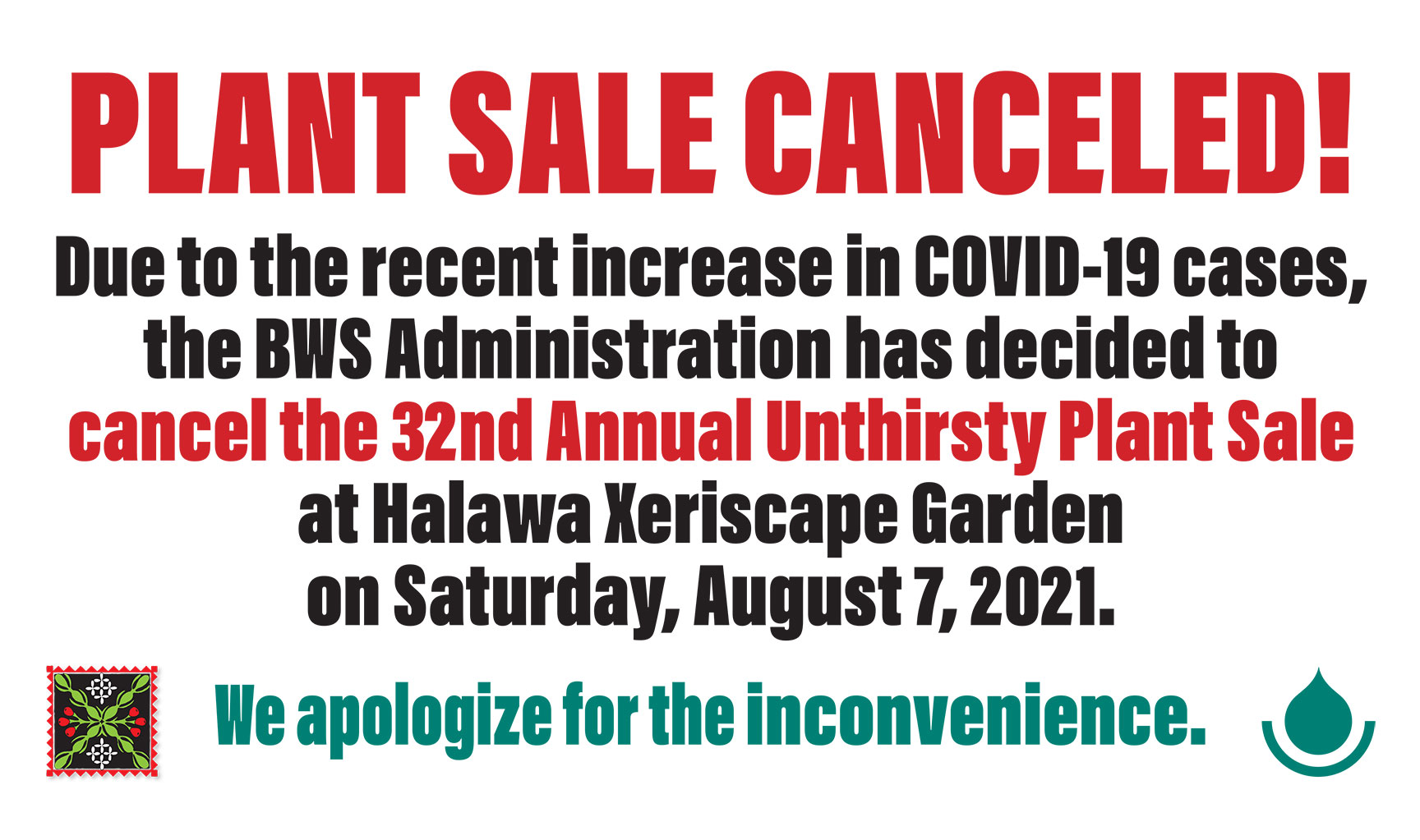 2021 UNTHIRSTY PLANT SALE CANCELED!